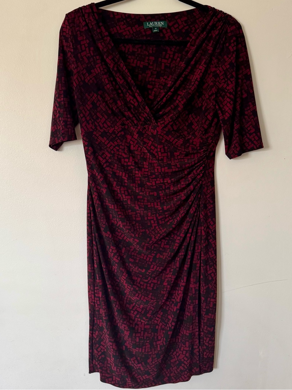Lauren Ralph Lauren Black and Red Printed Midi Dress Size 10